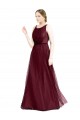 Buy Boat Neck Long Tulle Burgundy Sleeveless Semi Formal Evening Dress UK