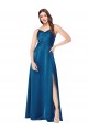 Buy Cowl Neck Long Silky Satin Peacock Blue Sleeveless Formal Evening Dress UK