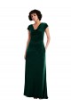 Buy Cowl Neck Long Stretch Velvet Dark Green Cap Sleeves Black Tie Evening Dress UK