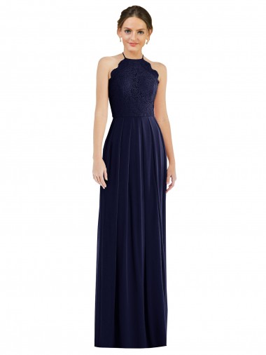 Buy Halter Neck Long Soft Chiffon Dark Navy Sleeveless Semi Formal Evening Dress UK