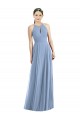 Buy Halter Neck Long Soft Chiffon Dusty Blue Sleeveless Semi Formal Evening Dress UK