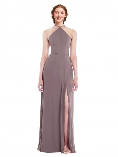 Buy Halter Neck Long Soft Chiffon Dusty Rose Sleeveless Formal Evening Dress UK