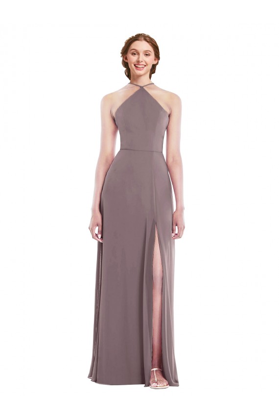 Buy Halter Neck Long Soft Chiffon Dusty Rose Sleeveless Formal Evening Dress UK