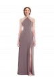 Buy Halter Neck Long Soft Chiffon Dusty Rose Sleeveless Formal Evening Dress UK