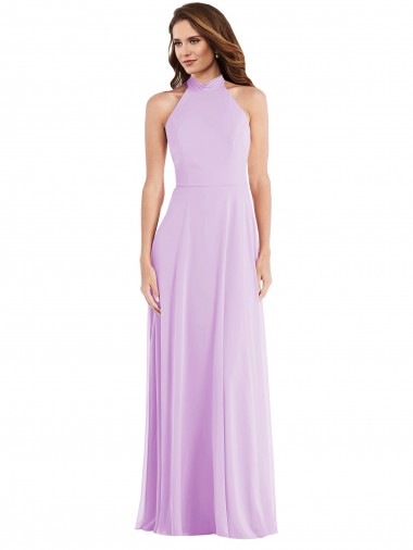 Buy Halter Neck Long Soft Chiffon Lilac Sleeveless Semi Formal Evening Dress UK