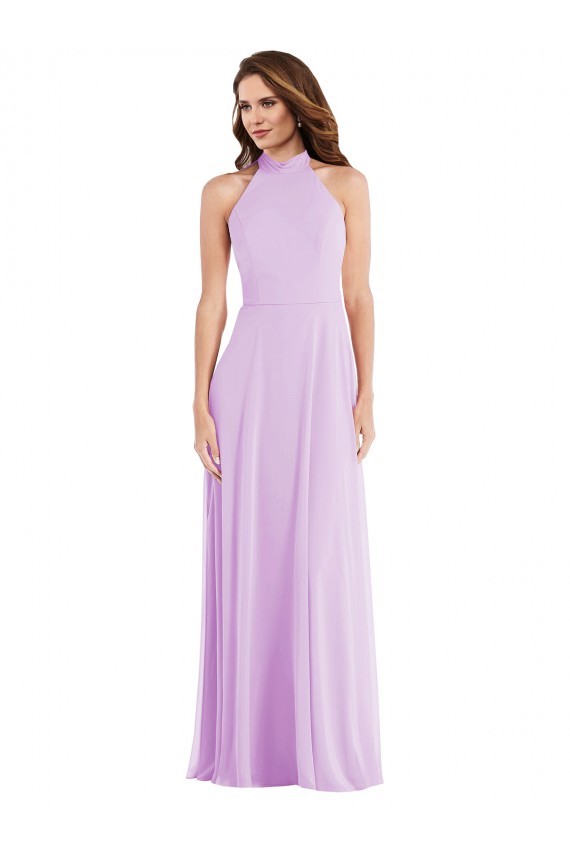 Buy Halter Neck Long Soft Chiffon Lilac Sleeveless Semi Formal Evening Dress UK