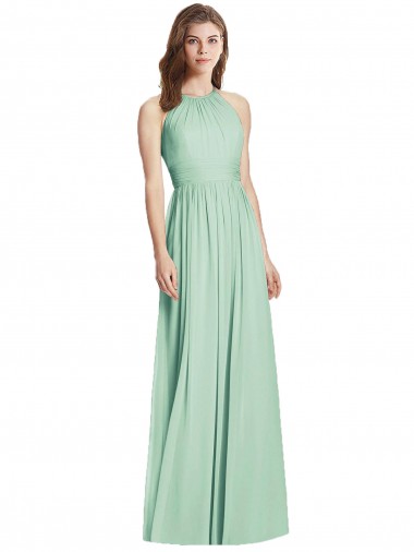 Buy Halter Neck Long Soft Chiffon Mint Green Sleeveless Semi Formal Evening Dress UK