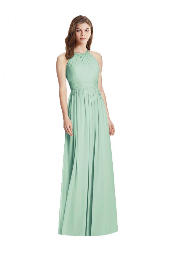 Buy Halter Neck Long Soft Chiffon Mint Green Sleeveless Semi Formal Evening Dress UK