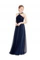 Buy Halter Neck Long Tulle Navy Blue Sleeveless Evening Dress UK