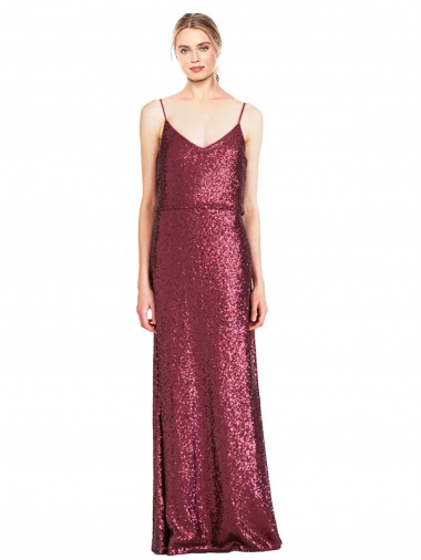 Buy High Neck Long Sequin Burgundy A-Line Sleeveless Formal Evening Dress UK