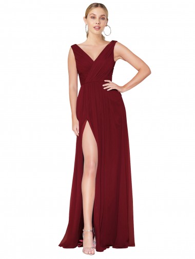 Buy High Neck Long Soft Chiffon Burgundy Sleeveless Black Tie Evening Dress UK