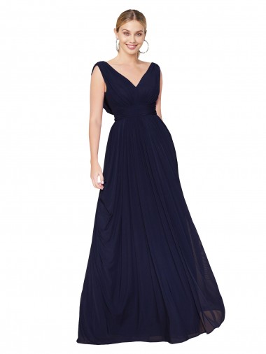 Buy High Neck Long Soft Chiffon Dark Navy Sleeveless Formal Evening Dress UK