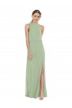 Buy High Neck Long Soft Chiffon Smoke Green Sleeveless Semi Formal Evening Dress UK