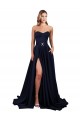 Buy High Neck Long Stretch Crepe Dark Navy A-Line Sleeveless Evening Dress UK