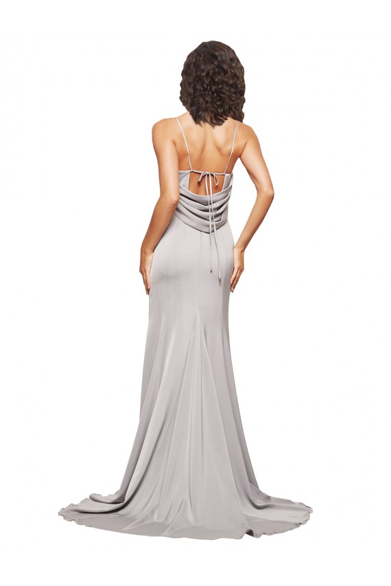 Buy High Neck Sweep Train Stretch Satin Sleeveless Formal Evening Dress UK