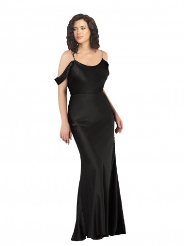 Buy Off the Shoulder Long Silky Satin Black Sleeveless Evening Dress UK