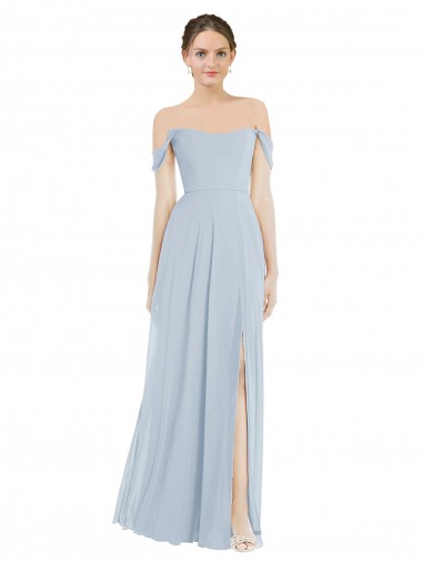 Buy Off the Shoulder Long Soft Chiffon Sea Glass Flounce Sleeves Semi Formal Evening Dress UK