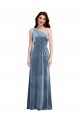 Buy Off the Shoulder Long Stretch Velvet Dusty Blue Sleeveless Evening Dress UK