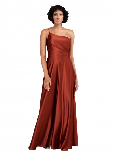 Buy One Shoulder Long Silky Satin Burnt Orange Sleeveless Black Tie Evening Dress UK