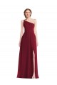 Buy One Shoulder Long Soft Chiffon Burgundy Sleeveless Semi Formal Evening Dress UK