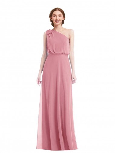 Buy One Shoulder Long Soft Chiffon Skin Pink Sleeveless Semi Formal Evening Dress UK