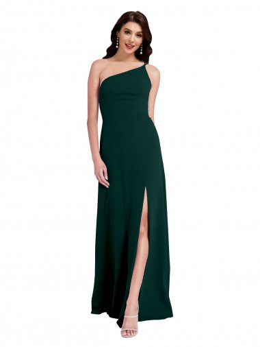 Buy One Shoulder Long Stretch Crepe Midnight Green Sleeveless Formal Evening Dress UK