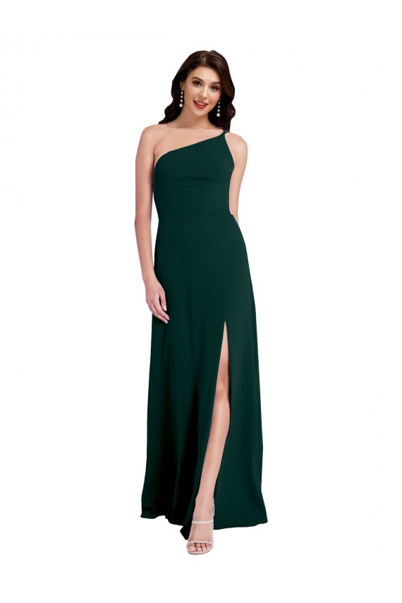 Buy One Shoulder Long Stretch Crepe Midnight Green Sleeveless Formal Evening Dress UK