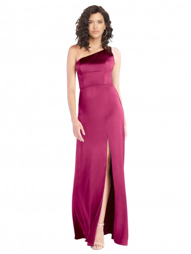 Buy One Shoulder Long Stretch Satin Fuchsia Sleeveless Formal Evening Dress UK