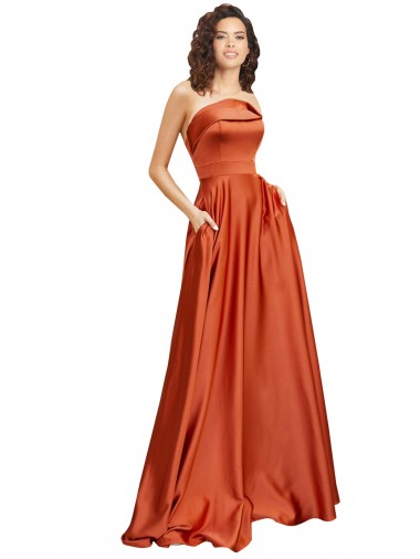 Buy Round Neck Sweep Train Silky Satin Burnt Orange Sleeveless Formal Evening Dress UK