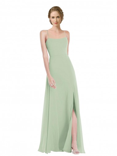 Buy Scoop Neck Long Soft Chiffon Sage Sleeveless Semi Formal Evening Dress UK