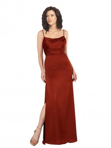 Buy Square Neck Long Silky Satin Red Sleeveless Formal Evening Dress UK