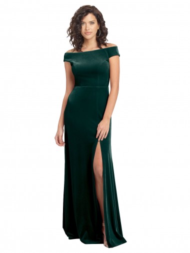 Buy Square Neck Long Stretch Velvet Dark Green Cap Sleeves Formal Evening Dress UK