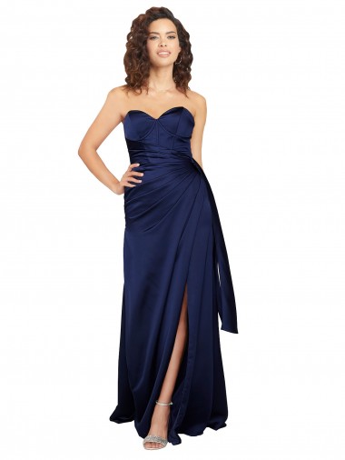 Buy Strapless Long Silky Satin Sapphire Sleeveless Formal Evening Dress UK