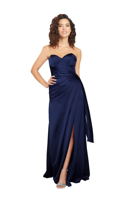 Buy Strapless Long Silky Satin Sapphire Sleeveless Formal Evening Dress UK