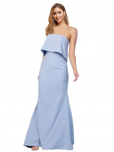 Buy Strapless Long Stretch Crepe Light Sky Blue Sleeveless Low Back Evening Dress UK