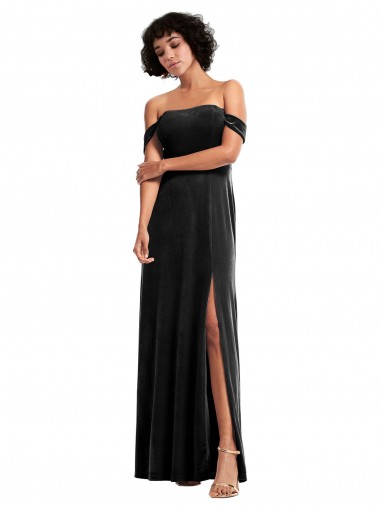 Buy Strapless Long Stretch Velvet Black Sleeveless Formal Evening Dress UK