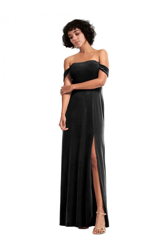 Buy Strapless Long Stretch Velvet Black Sleeveless Formal Evening Dress UK