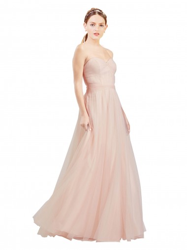 Buy Strapless Long Tulle Pink Sleeveless Semi Evening Dress UK