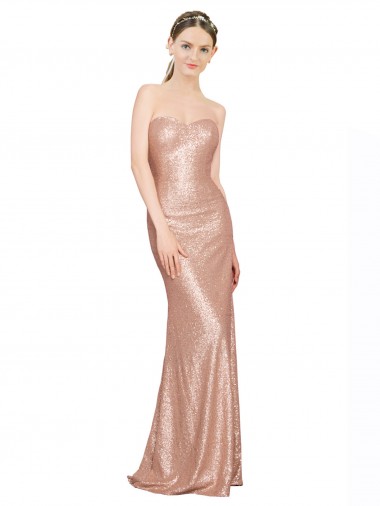 Buy Sweetheart Long Sequin Rose Gold Sleeveless Formal Evening Dress UK