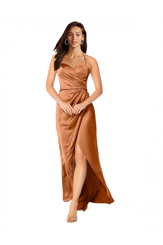 Buy Sweetheart Long Silky Satin Orange Sleeveless High Low Evening Dress UK