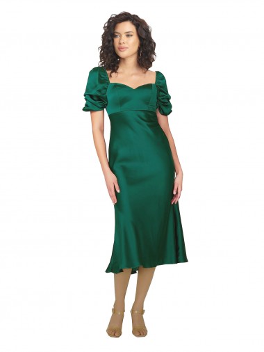 Buy Sweetheart Midi Length Silky Satin Hunter Short Sleeves Formal Evening Dress UK