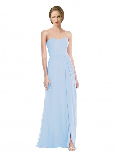 Buy Sweetheart Long Soft Chiffon Light Sky Blue Sleeveless Evening Dress UK