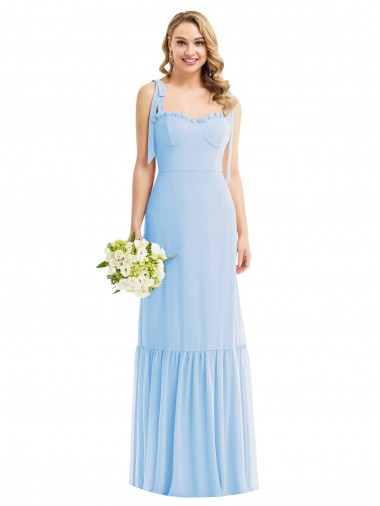 Buy Sweetheart Long Soft Chiffon Light Sky Blue Sleeveless Semi Formal Evening Dress UK