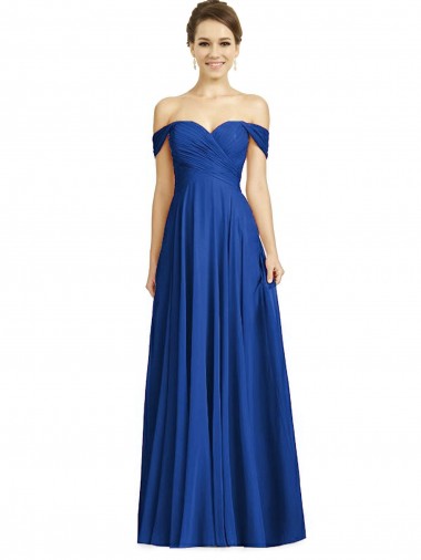 Buy Sweetheart Long Soft Chiffon Royal Blue Cap Sleeves Semi Formal Evening Dress UK