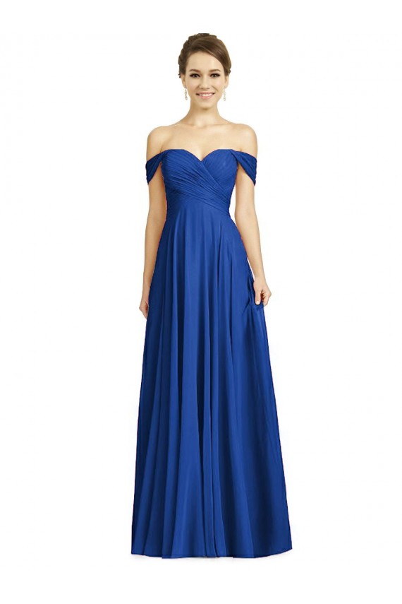 Buy Sweetheart Long Soft Chiffon Royal Blue Cap Sleeves Semi Formal Evening Dress UK