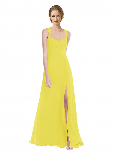 Buy Sweetheart Long Soft Chiffon Yellow Sleeveless Semi Formal Evening Dress UK