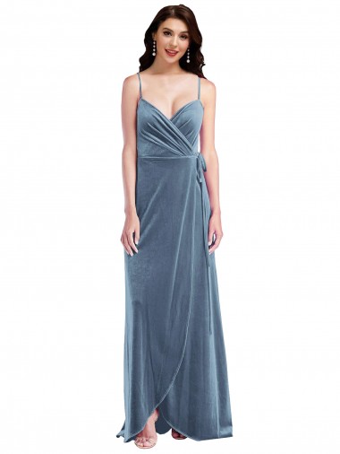 Buy Sweetheart Long Stretch Velvet Dusty Blue Sleeveless Semi Formal Evening Dress UK