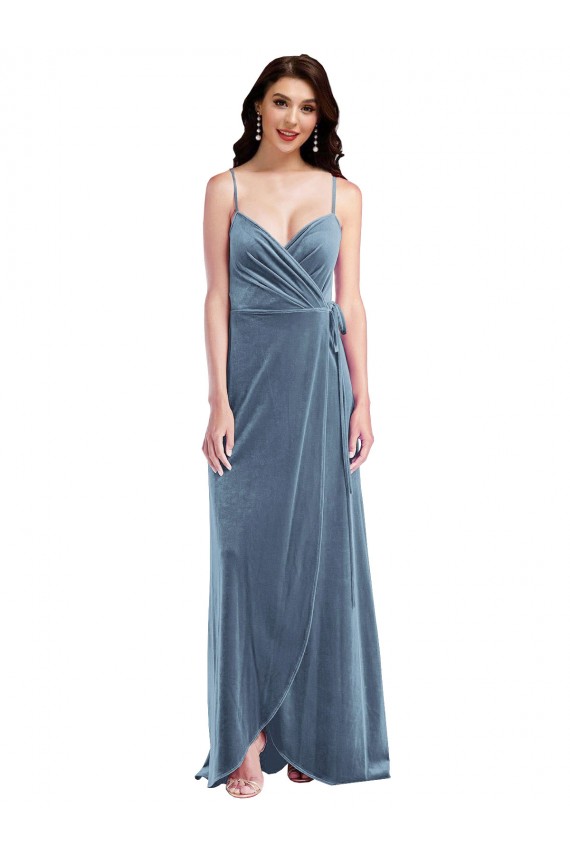 Buy Sweetheart Long Stretch Velvet Dusty Blue Sleeveless Semi Formal Evening Dress UK