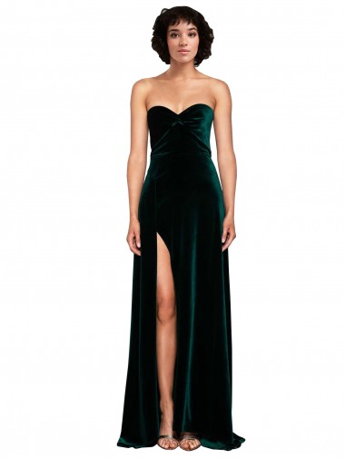 Buy Sweetheart Sweep Train Stretch Velvet Dark Green Sleeveless Semi Formal Evening Dress UK