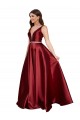 Buy V-Neck Long Satin Burgundy Sleeveless Plus Size Formal Evening Dress UK